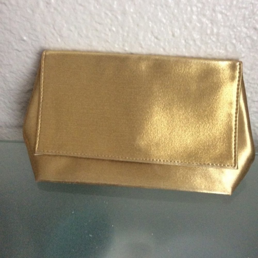 VTG Estee Lauder Cosmetic Bag Makeup Pouch Gold Metallic Snap Clutch